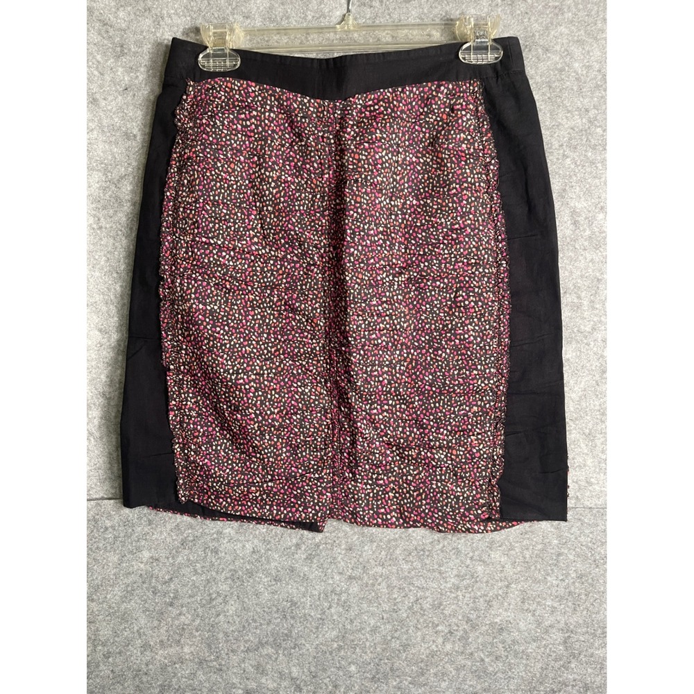 J.Crew Women Black Pink Printed Ruched Cotton‎ Pencil Skirt Size 0 Micro Print